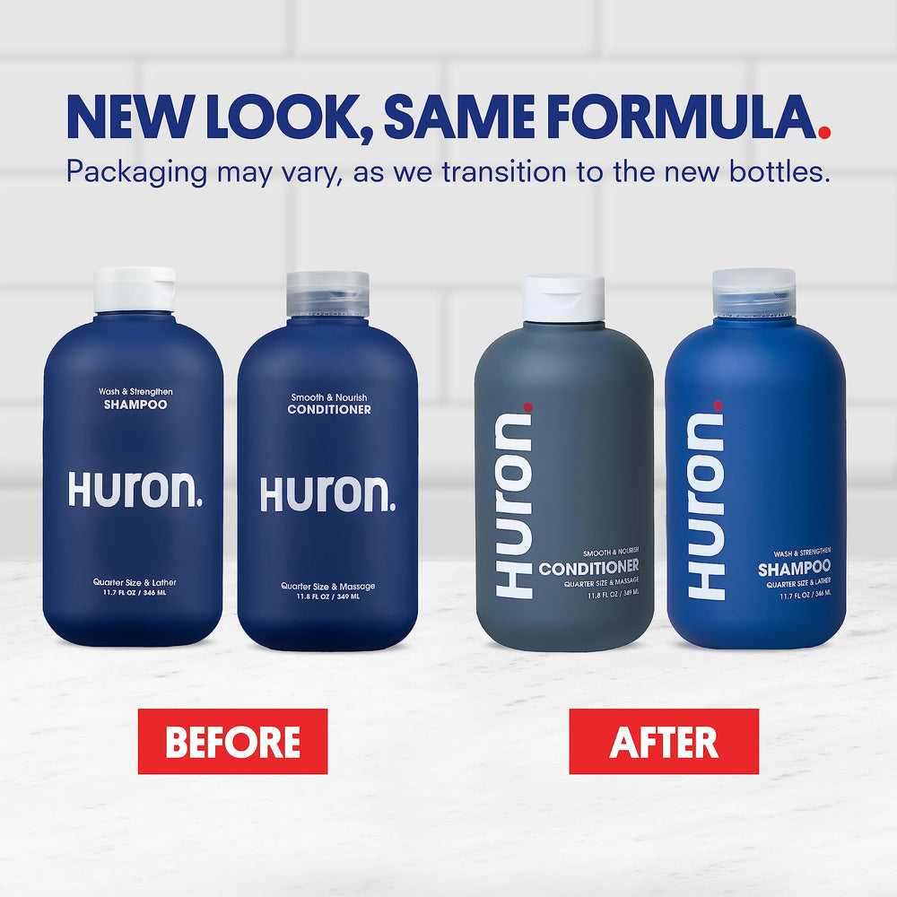 Huron Hair Duo conditioner bottle provides nourished, smoother hair.
