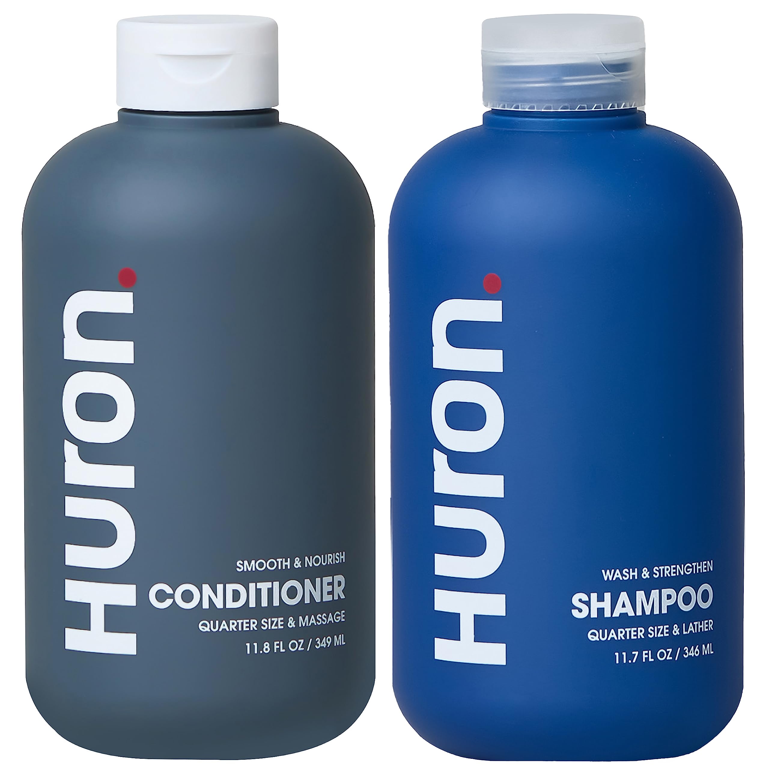 Huron Hair Duo shampoo bottle in shower for daily cleansing.
