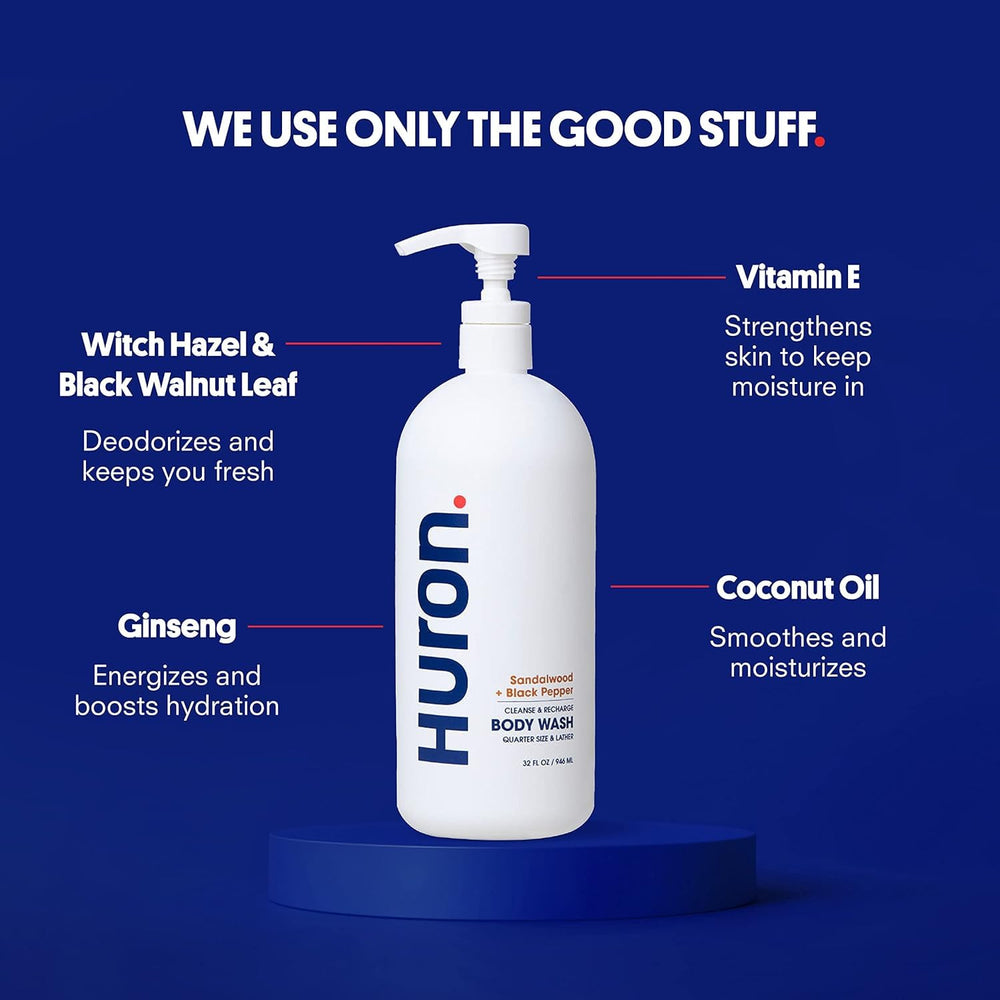 Huron Jumbo Shower Kit conditioner tube nourishes dry hair with lightweight moisture.