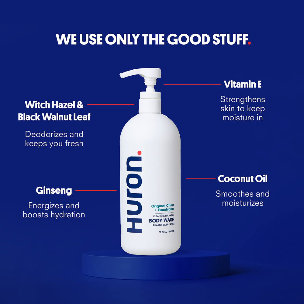 Huron aromatic greens label on bottle signals a vibrant, invigorating scent profile