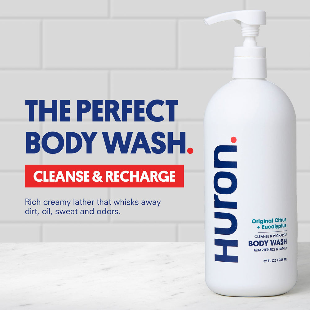 Huron men's body wash Eucalyptus foam with rich lather for cooling refreshment