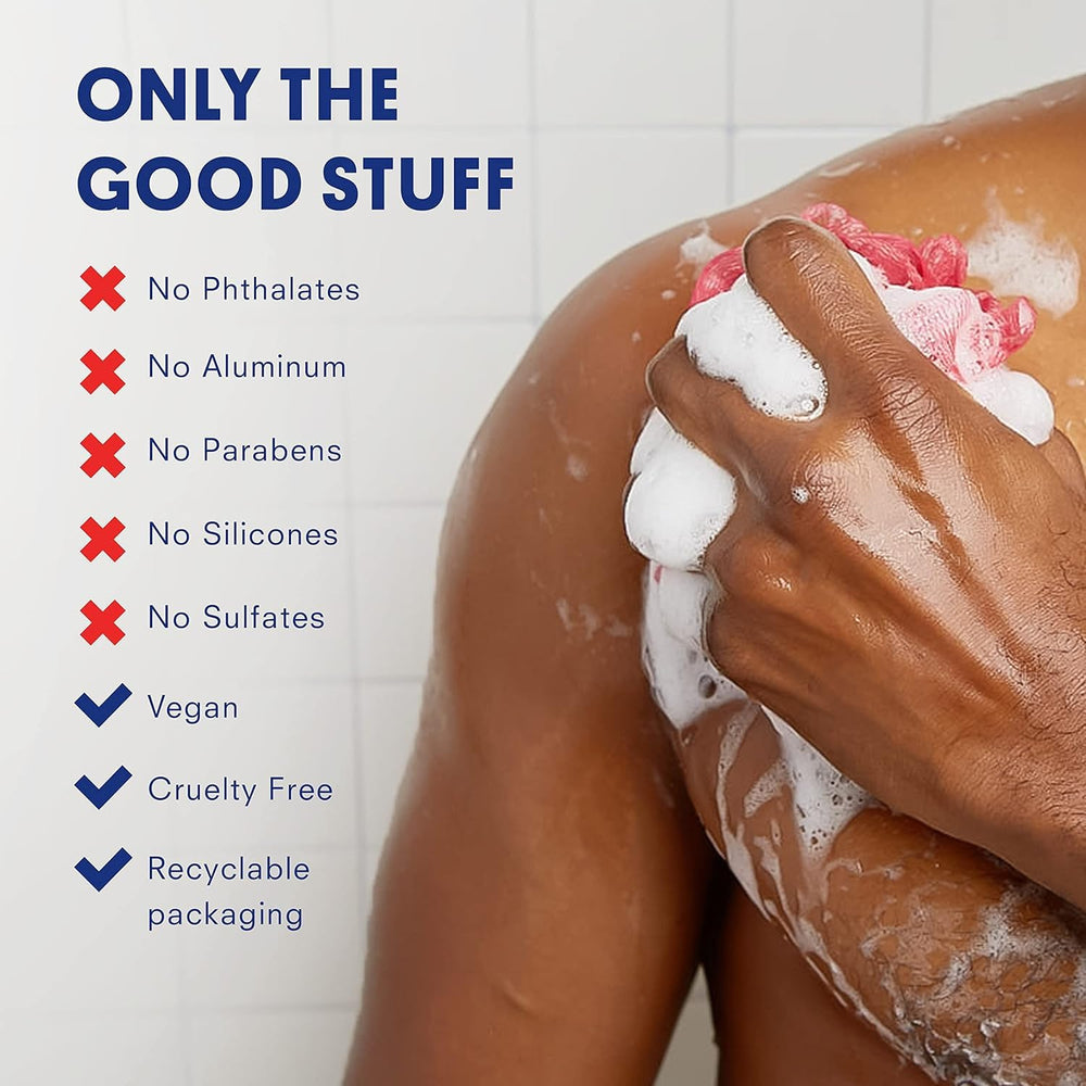 Huron men's body wash foam closeup shows rich lather for moisturized skin.