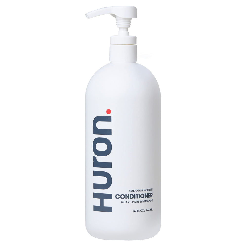 Huron Men's Conditioner bottle front showing lightweight formula for frizz control and shine.
