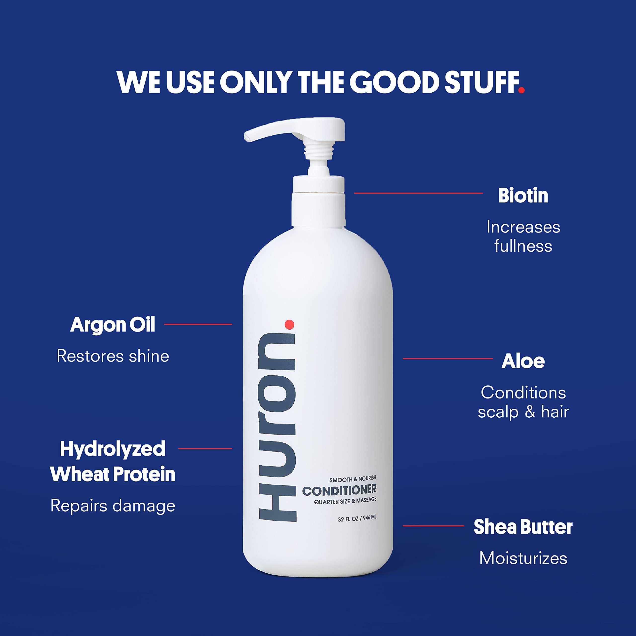 Huron Men's Conditioner texture closeup shows creamy, smoothing formula for manageable hair.