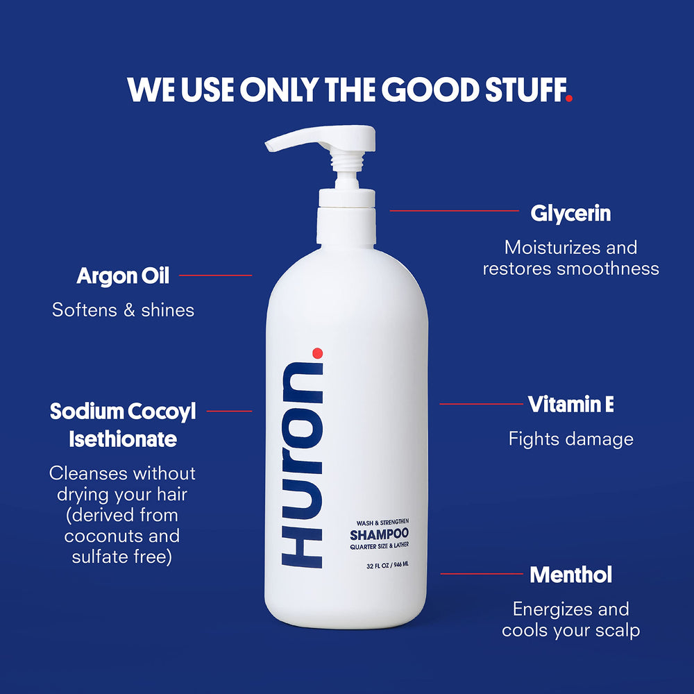 Huron Men's Fresh Scent Daily Shampoo lathering in hand for cleansing
