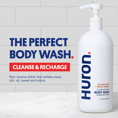Huron bottle pour demonstrates easy dispensing and quick lather.