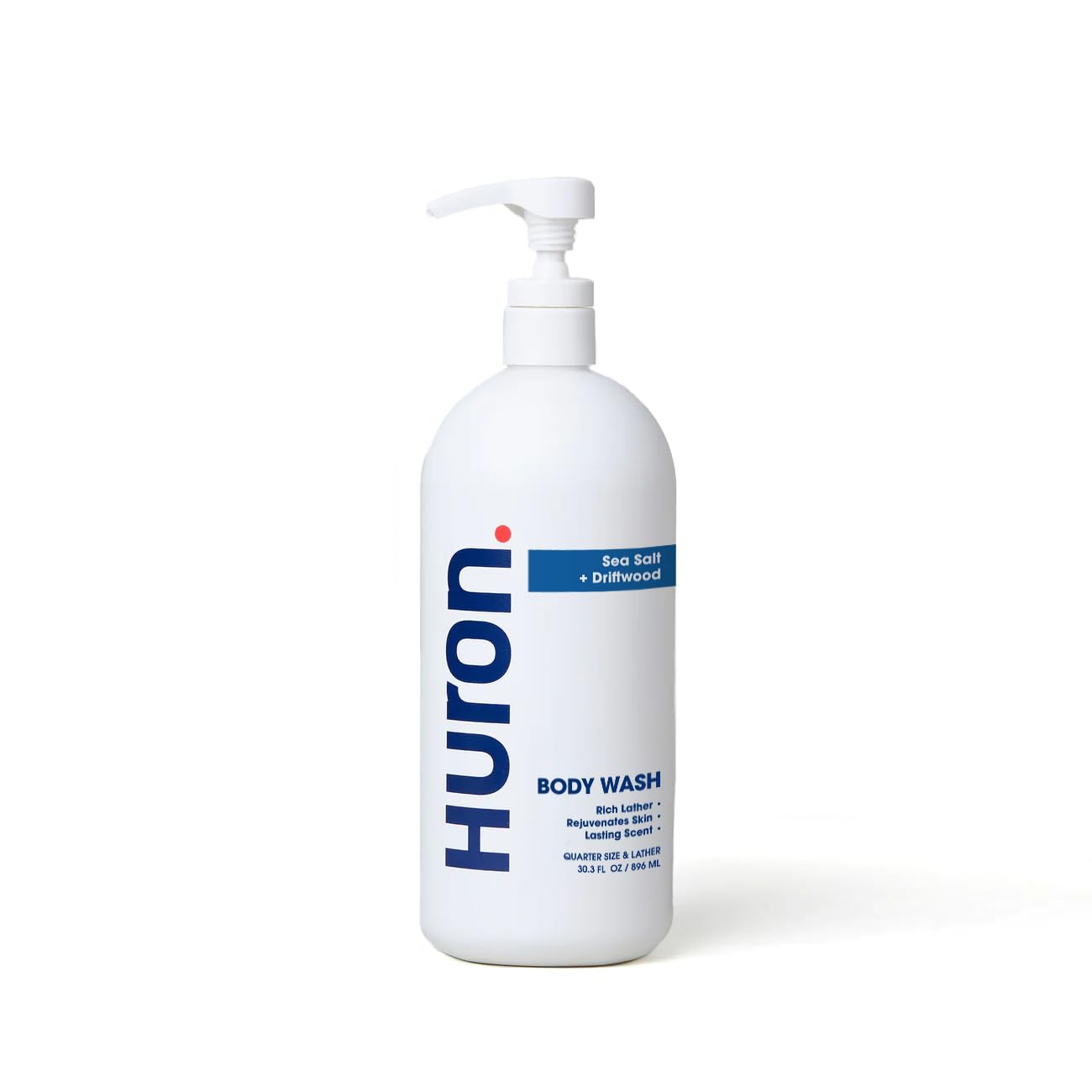Huron Men's Moisturizing Body Wash bottle with coconut oil for a hydrating cleanse.