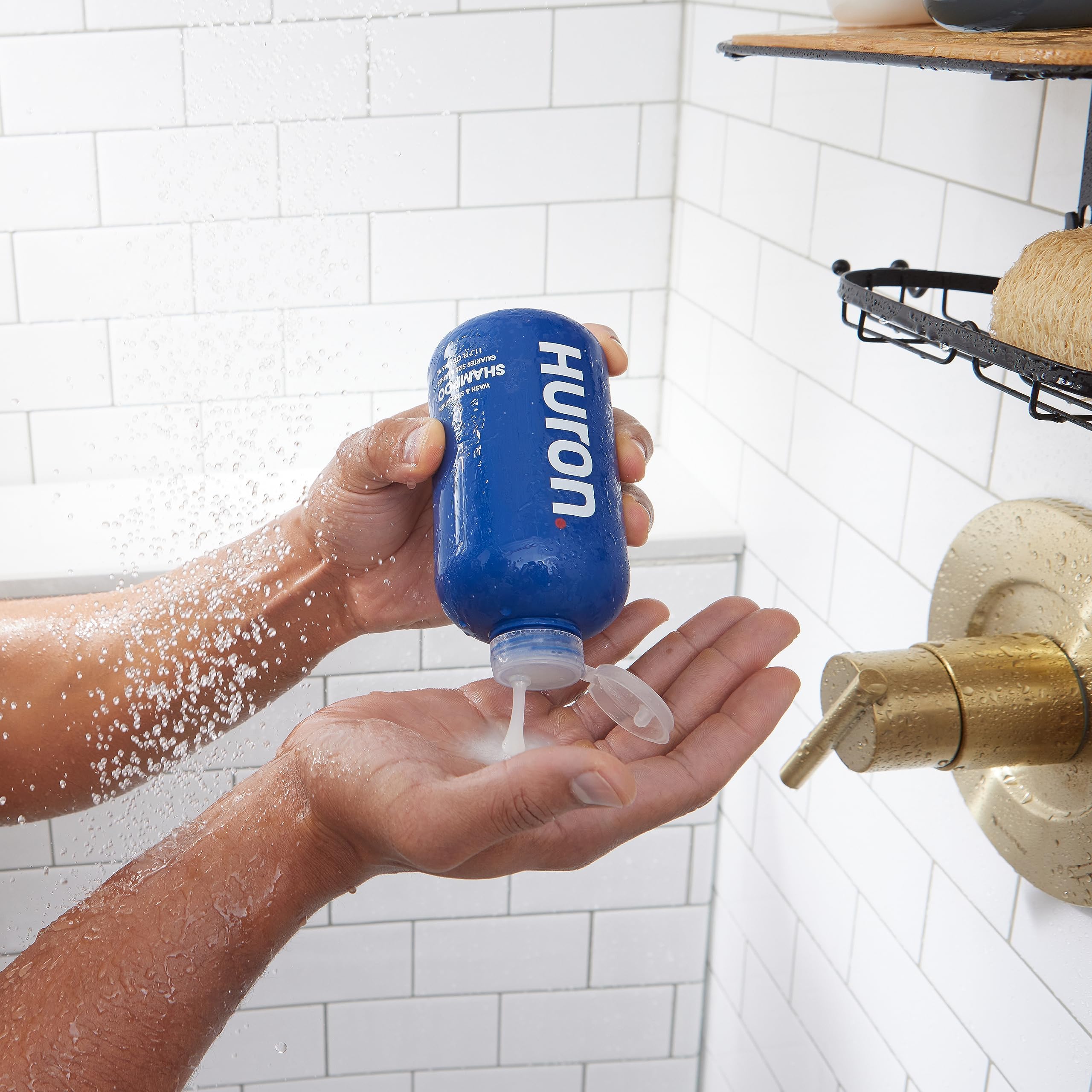 Huron Men's Shampoo recyclable packaging emphasizing eco-friendly design