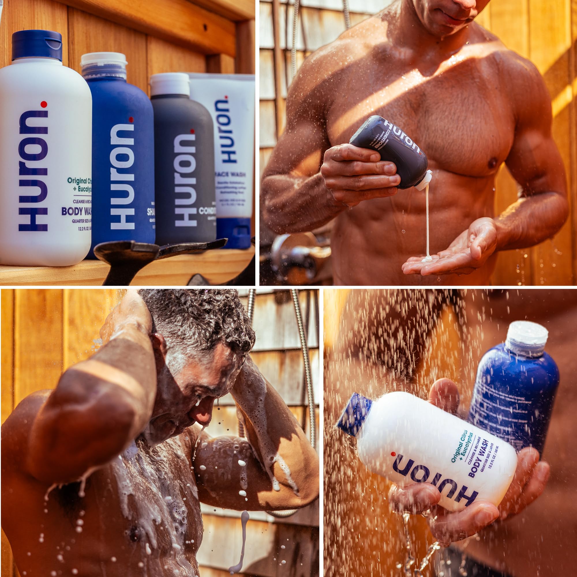 Lifestyle shot of a man using the kit in a shower routine