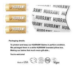 Hurraw Almond Lip Balm 3 Pack back view displays packaging and certifications