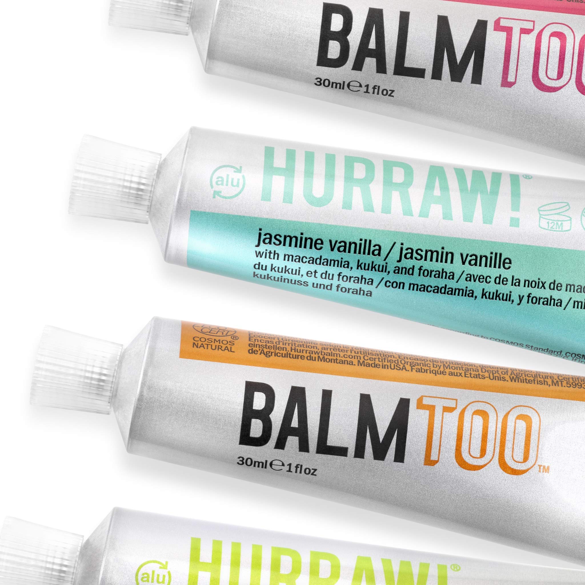 Multi-use Balmtoo for body, face, lips, neck, fingers, and toes in action.