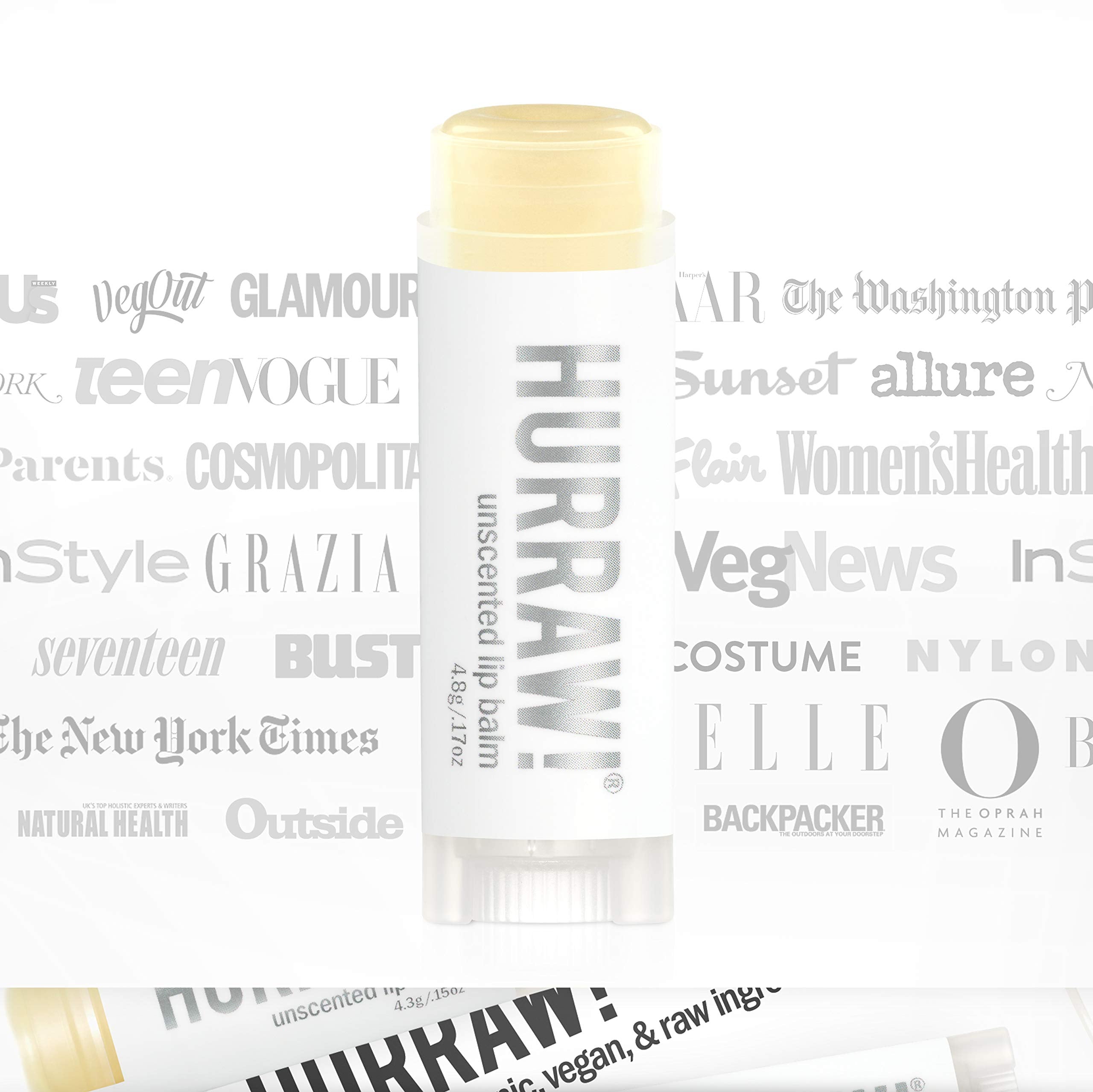 Label on Hurraw! balm shows certified organic vegan ingredients for purity.
