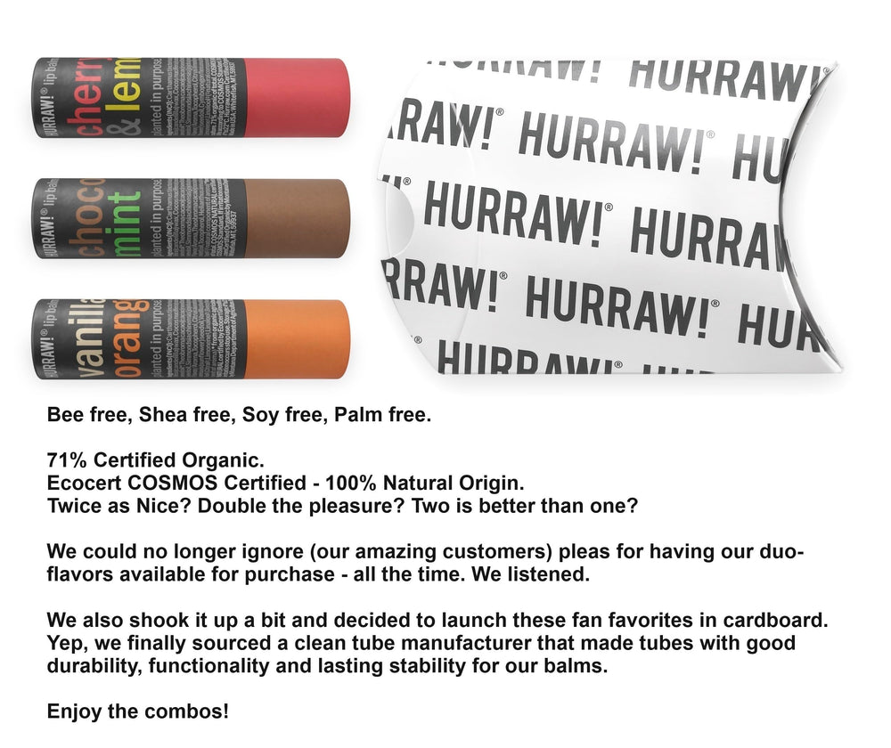 Hurraw Cherry Lemon lip balm cardboard tube for on-the-go hydration