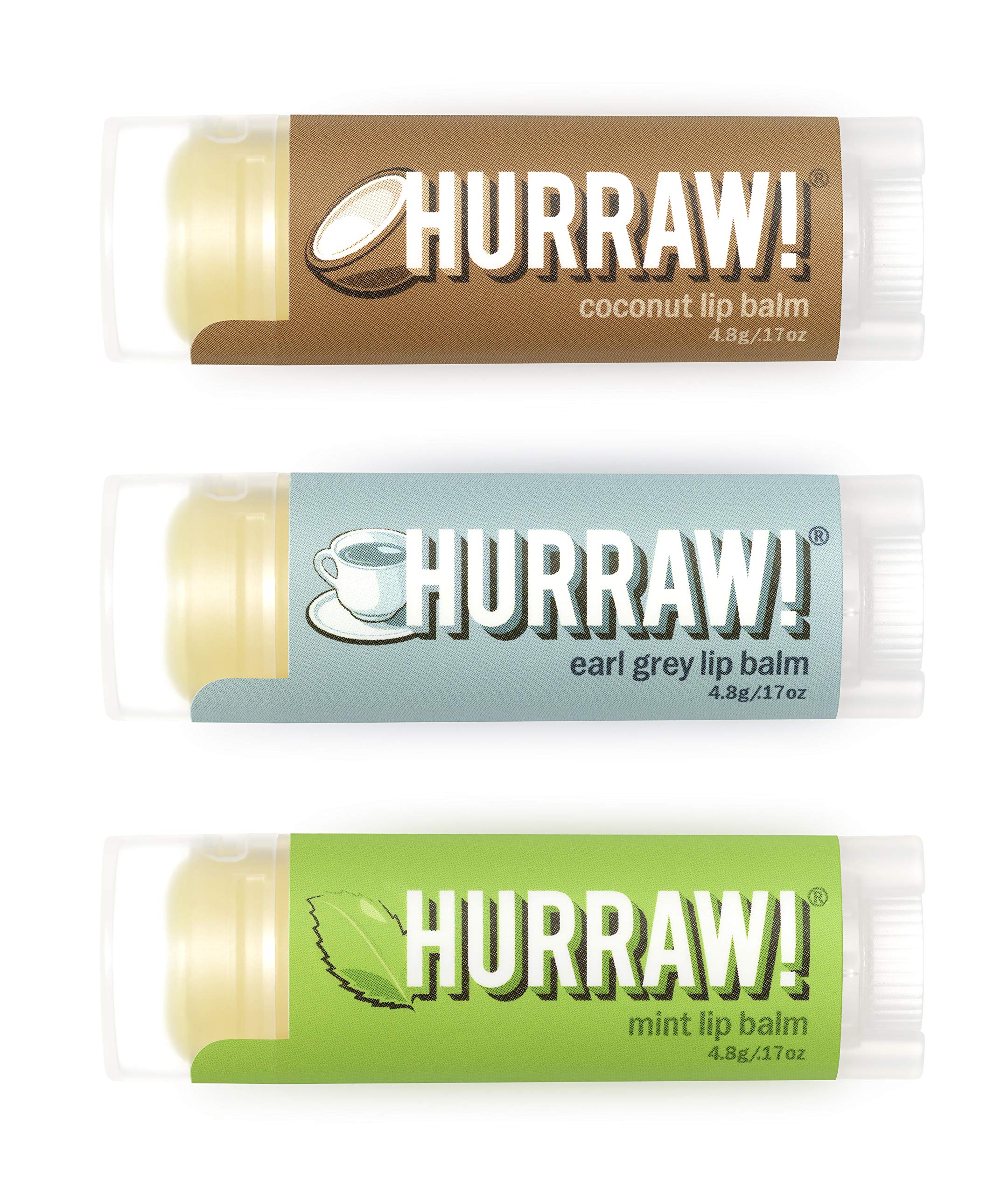 HURRAW! Coconut lip balm tube showing rich moisture for daily use