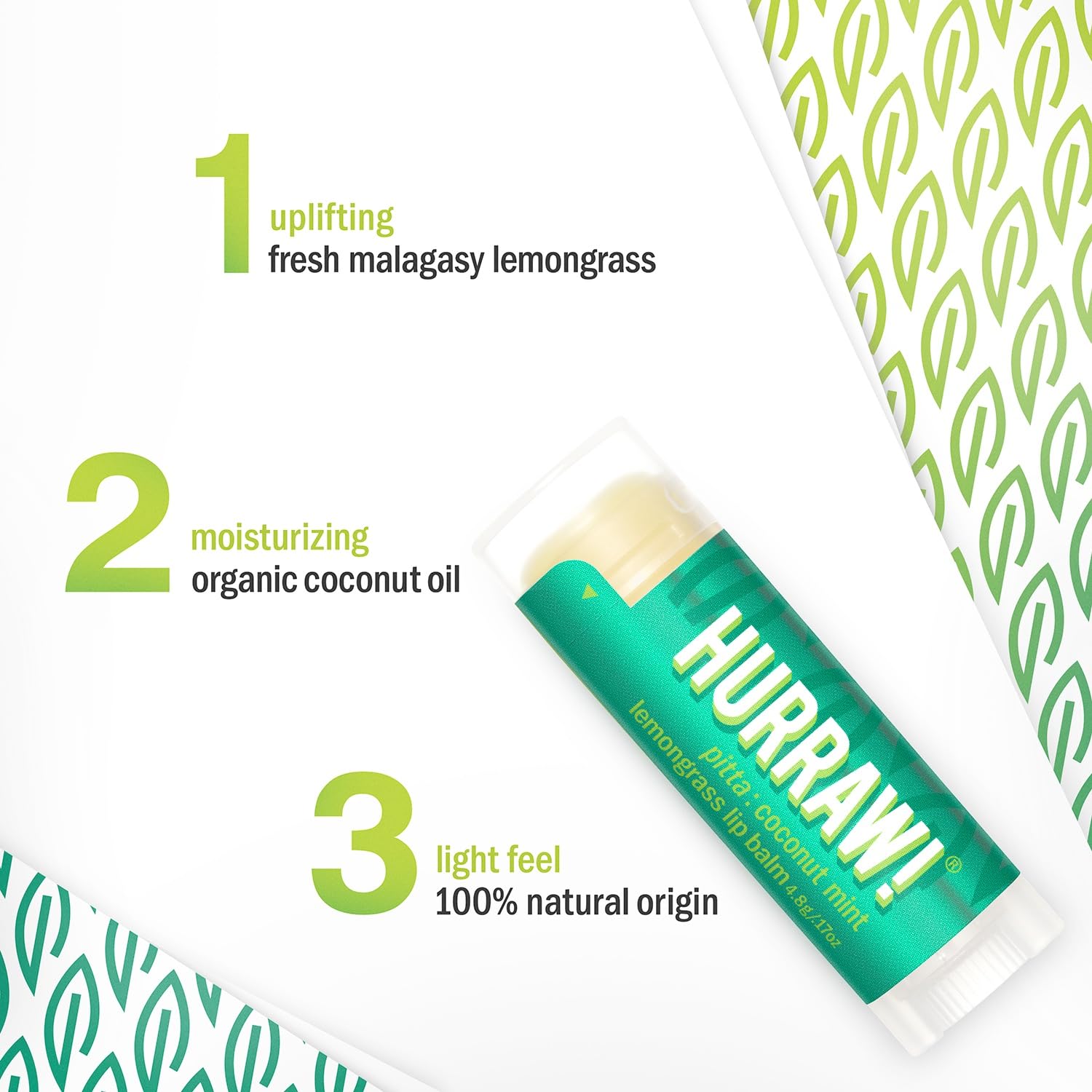 Close-up of Hurraw lip balm with coconut mint lemongrass note