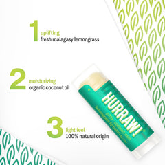Close-up of Hurraw lip balm with coconut mint lemongrass note