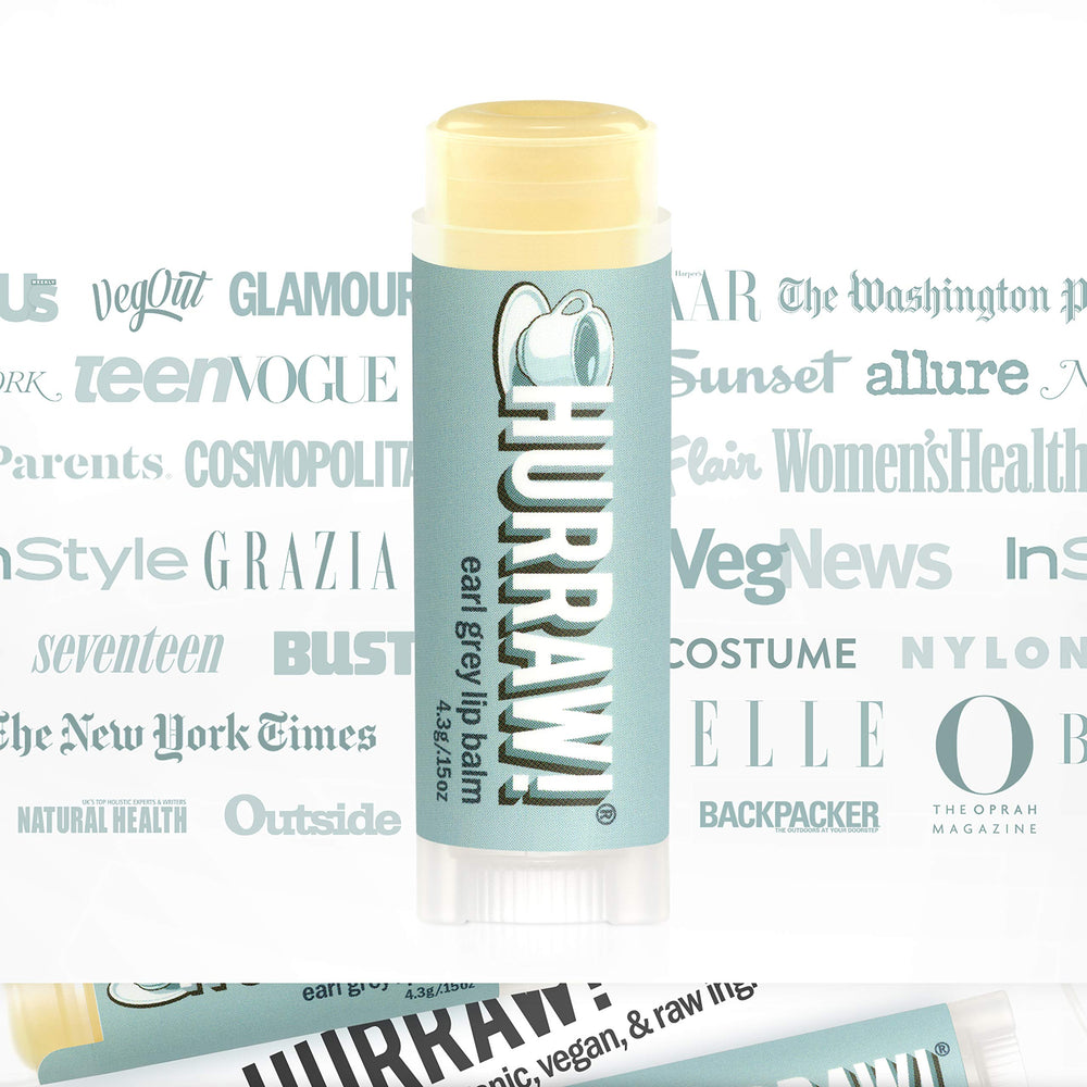 HURRAW Earl Grey lip balm ingredients label with organic components listed