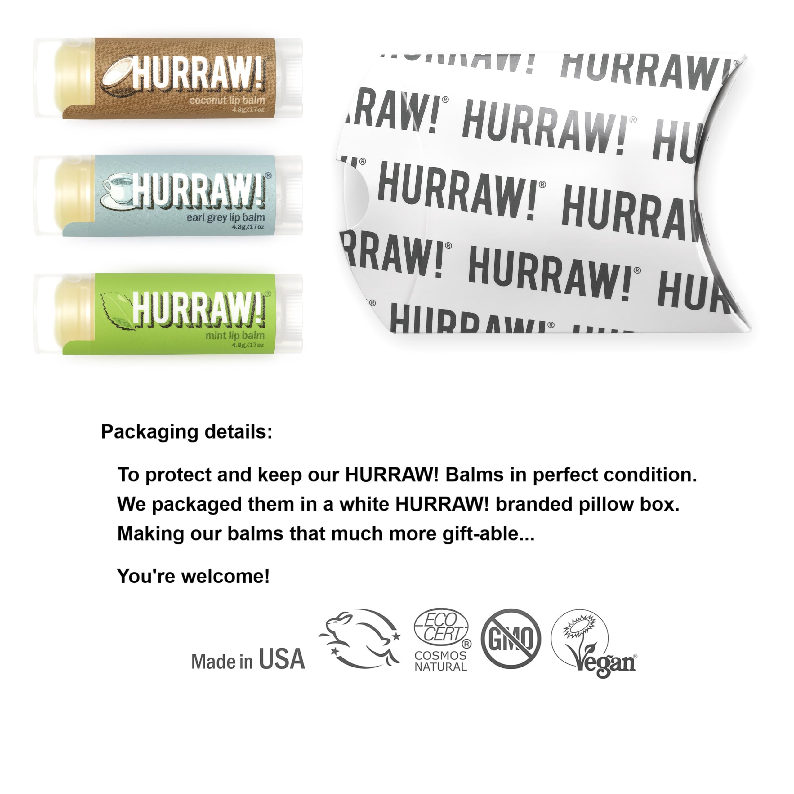 HURRAW! Earl Grey lip balm tube with tea-inspired scent