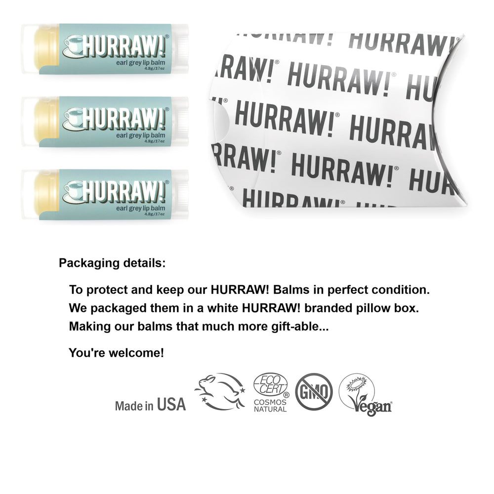HURRAW Earl Grey lip balm tubes side view, smooth glide for daily lips