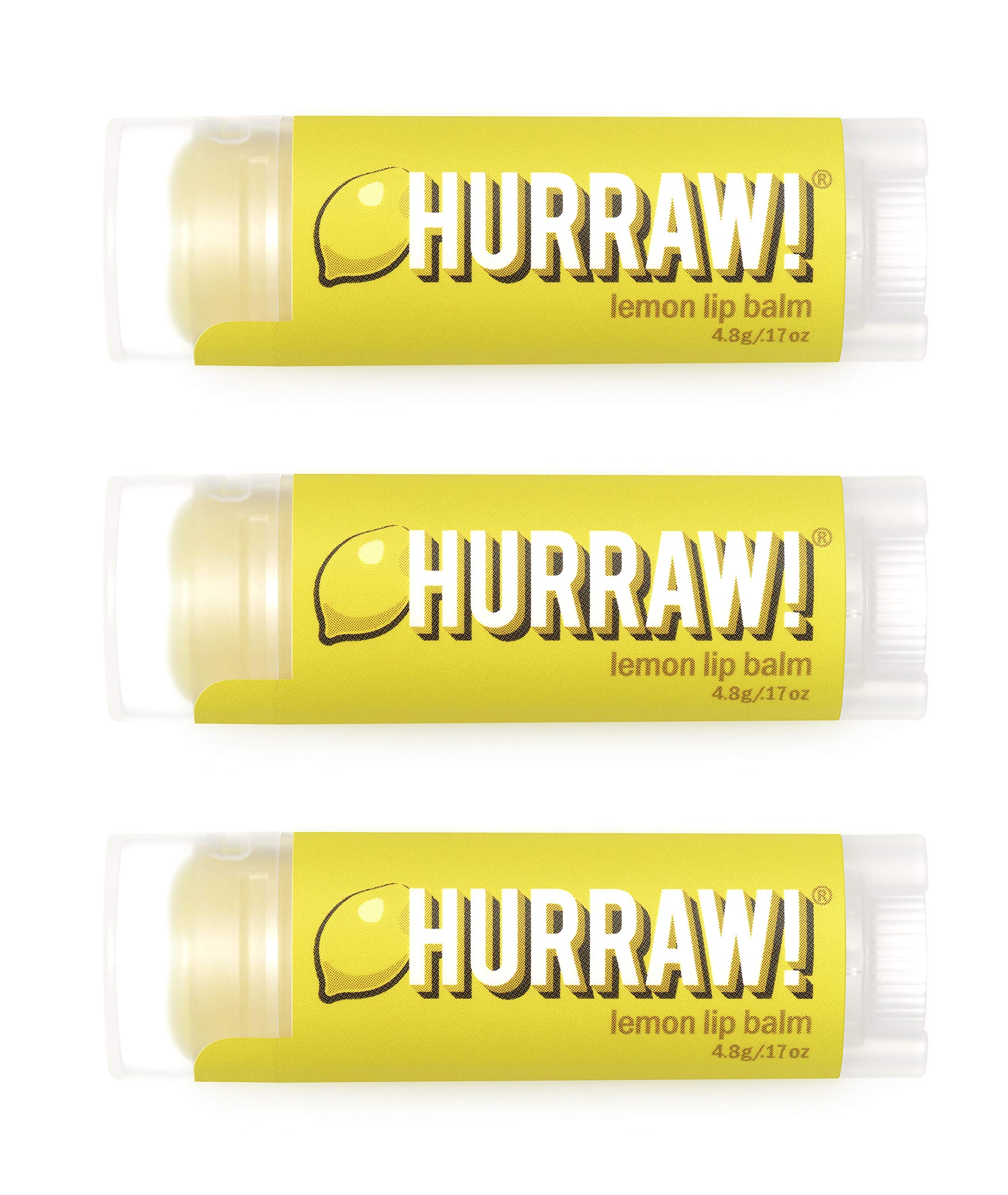 Hurraw! Lemon Lip Balm 3-pack tubes provide on-the-go moisture for daily lips.
