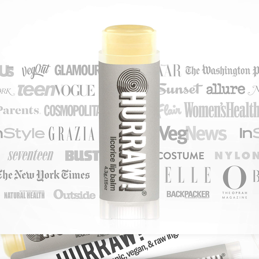 Hurraw Licorice lip balm ingredients highlight organic vegan formula.