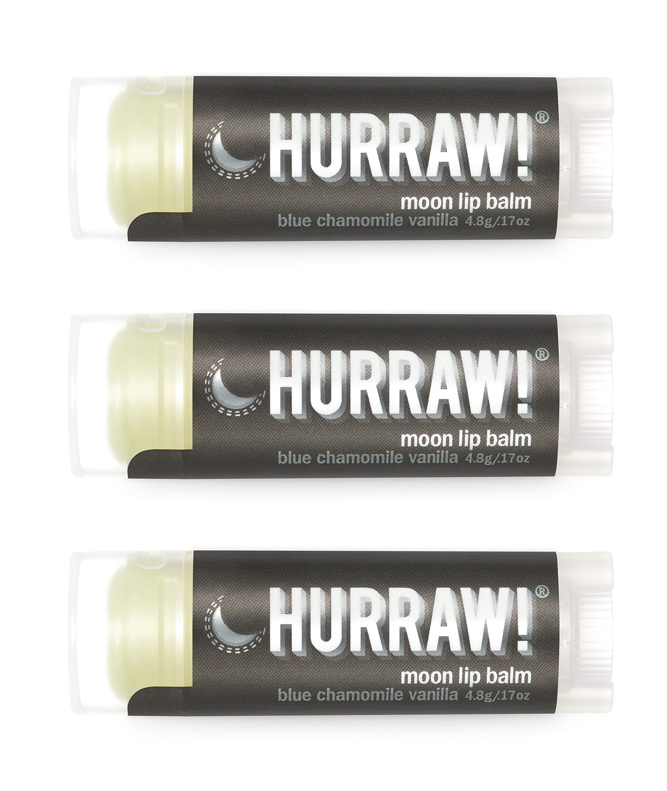 Hurraw! Moon Night lip balm trio in oval tubes for soothing overnight lip care.