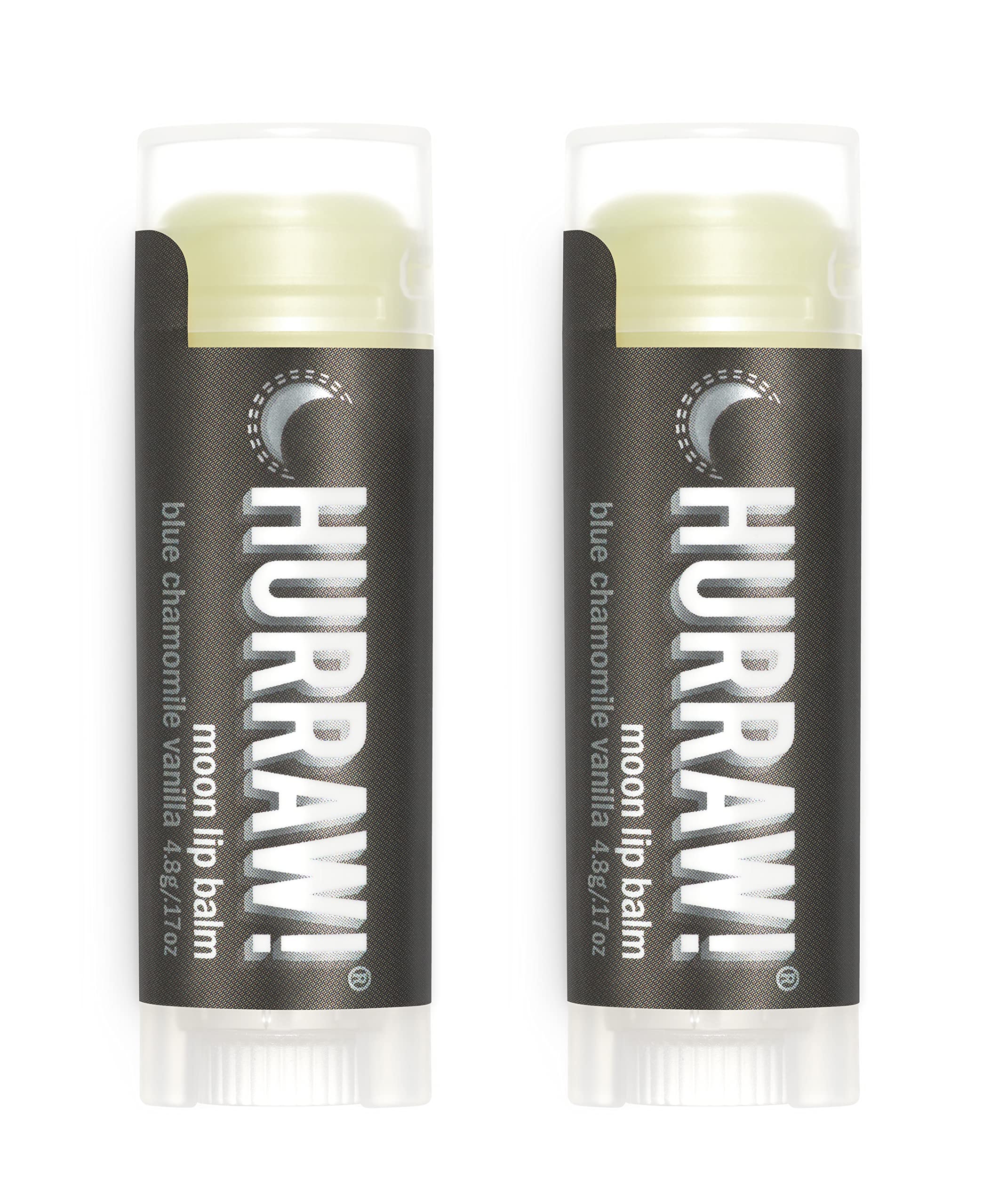 Hurraw! Moon Night lip balm tubes in a white box for long-lasting moisture.