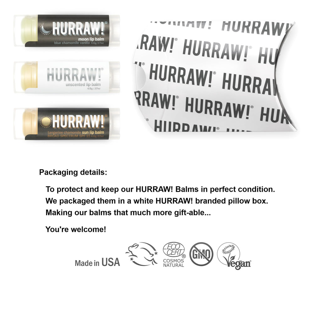 Hurraw! Moon Night Treatment SPF15 balm with zinc oxide for protective daily lip care.