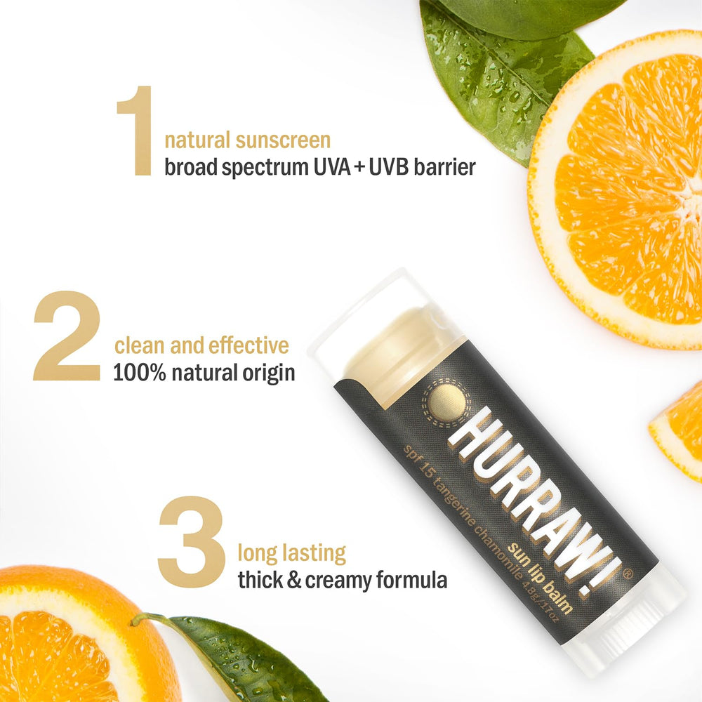Hurraw! Sun Lip Balm SPF 15 box front highlights organic vegan credentials.