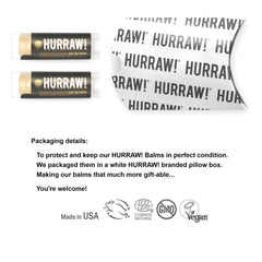 Hurraw! Sun Lip Balm Tangerine-Chamomile tube back view shows packaging details.
