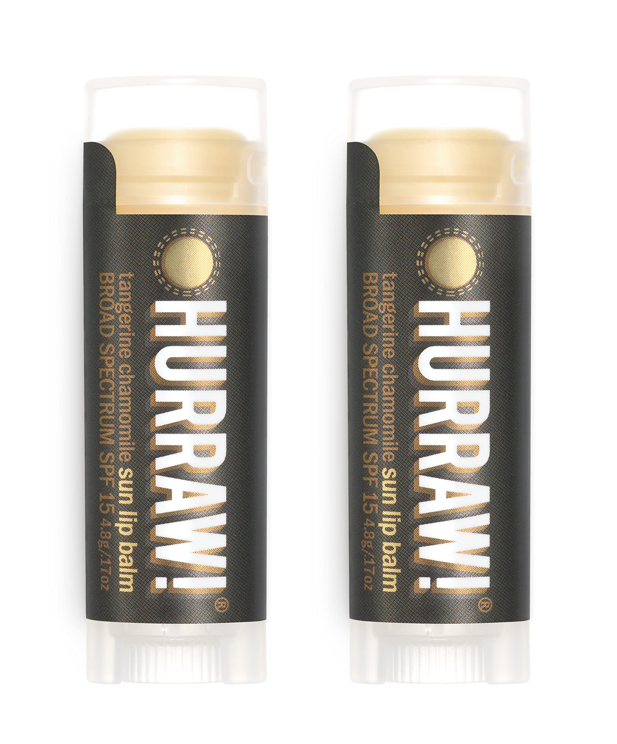 Hurraw! Sun Lip Balm Tangerine-Chamomile tube front provides creamy, long-lasting lip protection.