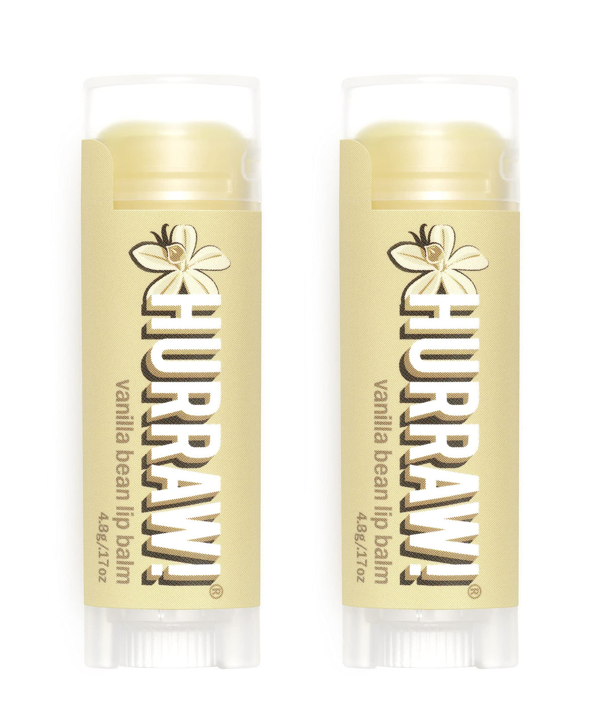Hurraw! Vanilla Bean lip balm tubes in a two-pack for daily moisture.