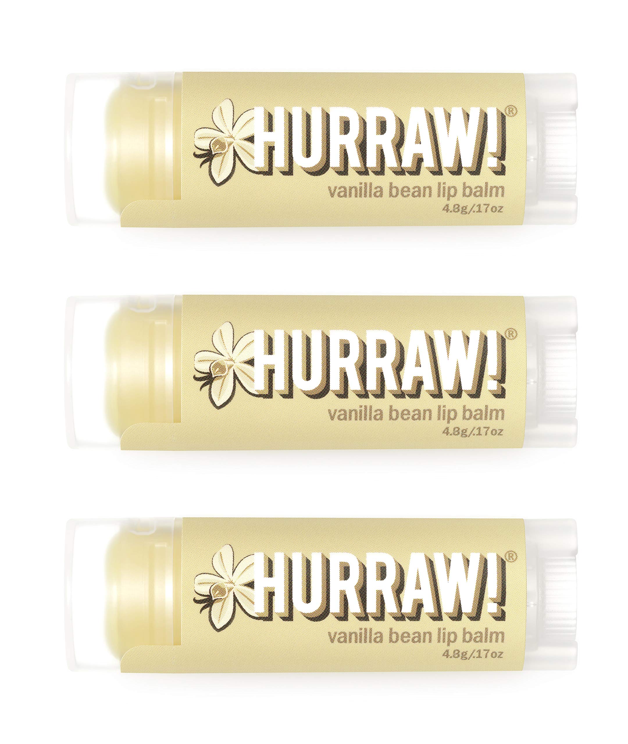 Hurraw! Vanilla Bean Lip Balm tubes provide portable moisture for daily lips.