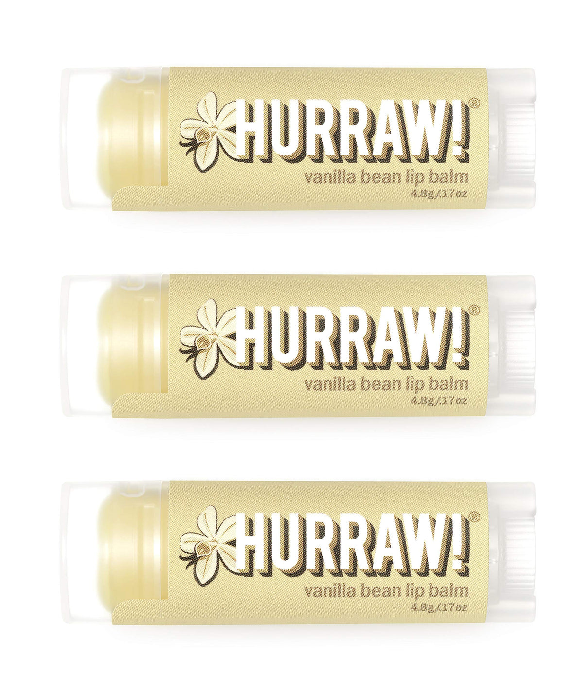 Hurraw! Vanilla Bean Lip Balm tubes provide portable moisture for daily lips.