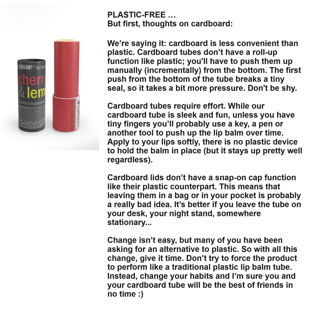Hurraw Vanilla Orange lip balm cardboard tube with natural flavor
