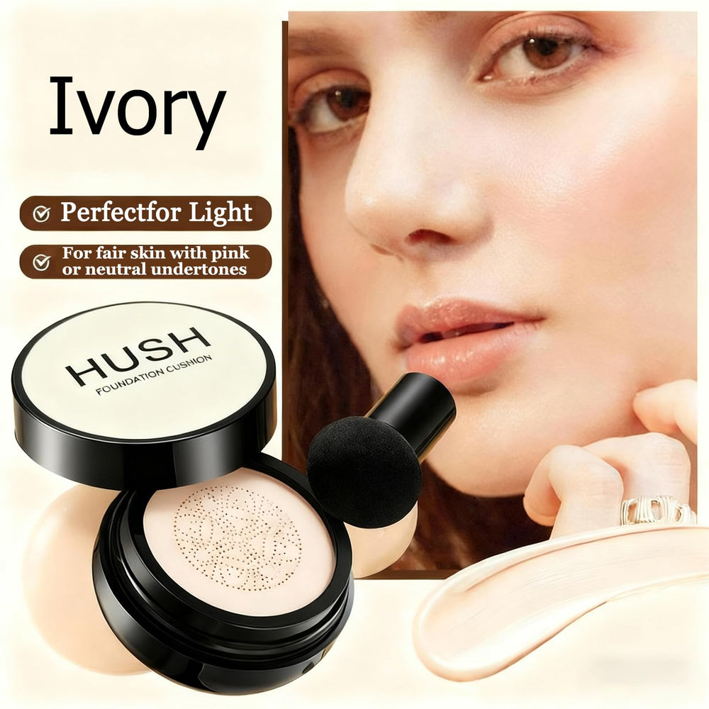 Hush Makeup Cushion compact open indicating portable touch-ups on busy days