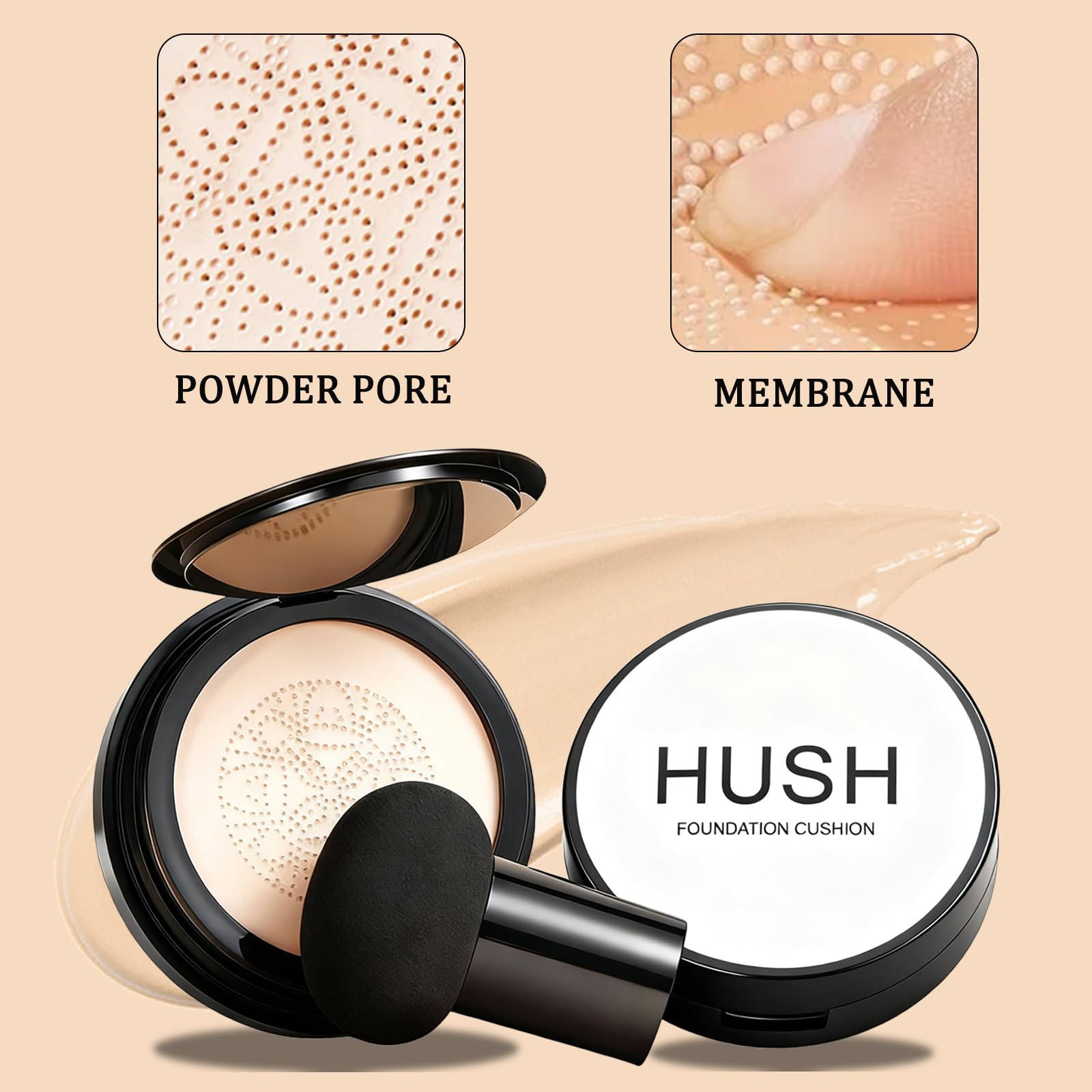 Hush Makeup waterproof finish helps makeup stay in place all day.