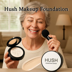 Hush Makeup warm golden tone foundation swatch for a bright, even complexion.