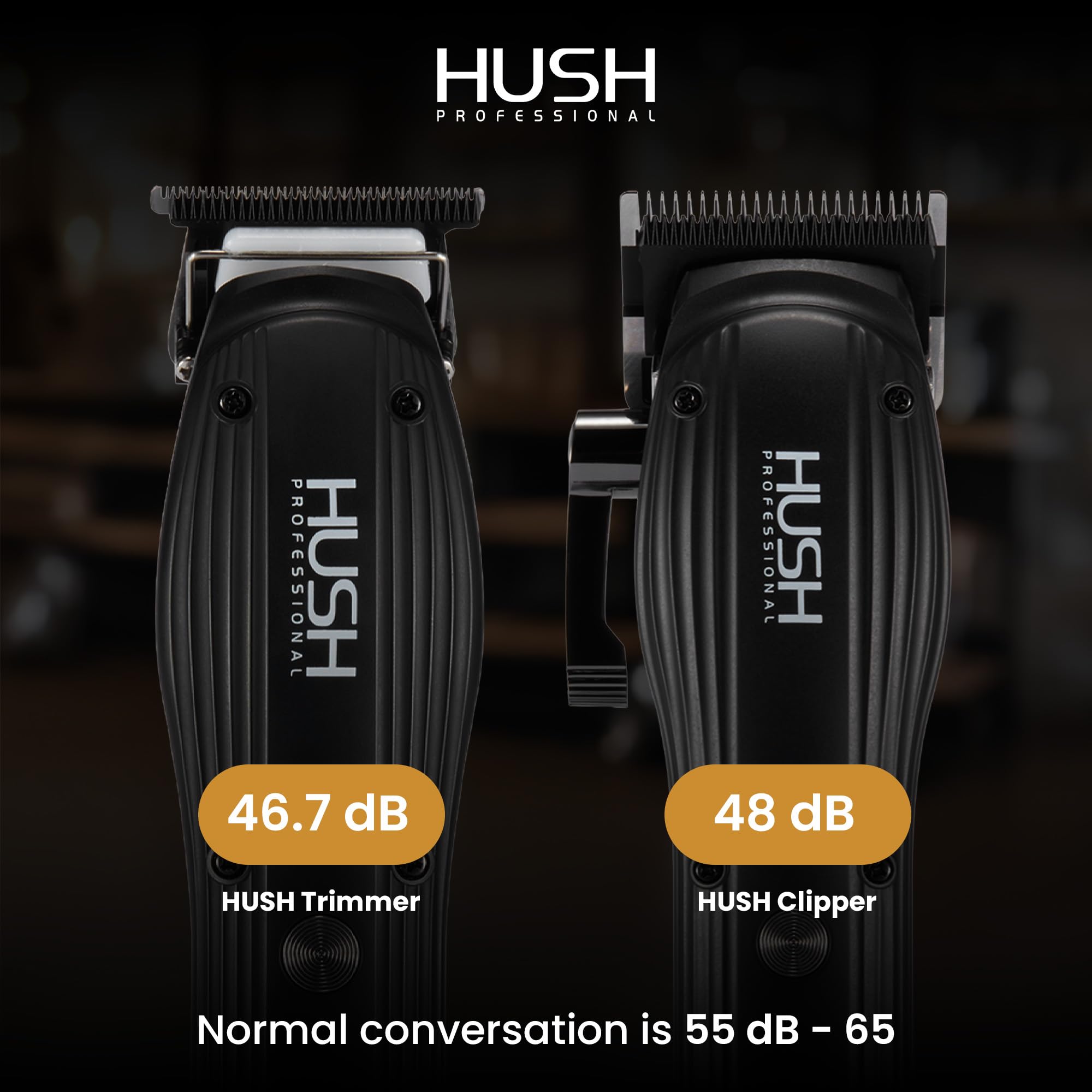 HUSH PROFESSIONAL cordless trimmer in use for quick touch-ups and clean lines.
