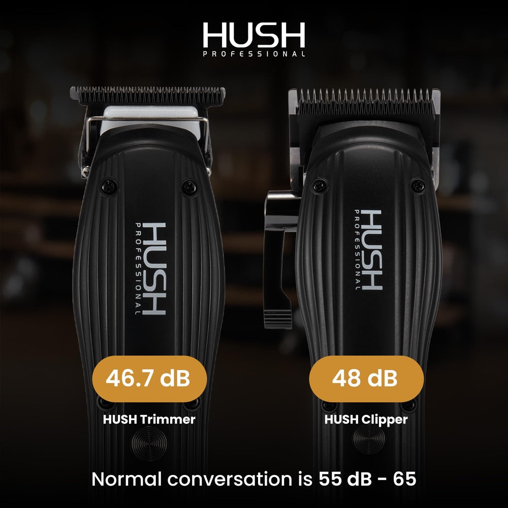HUSH PROFESSIONAL cordless trimmer in use for quick touch-ups and clean lines.