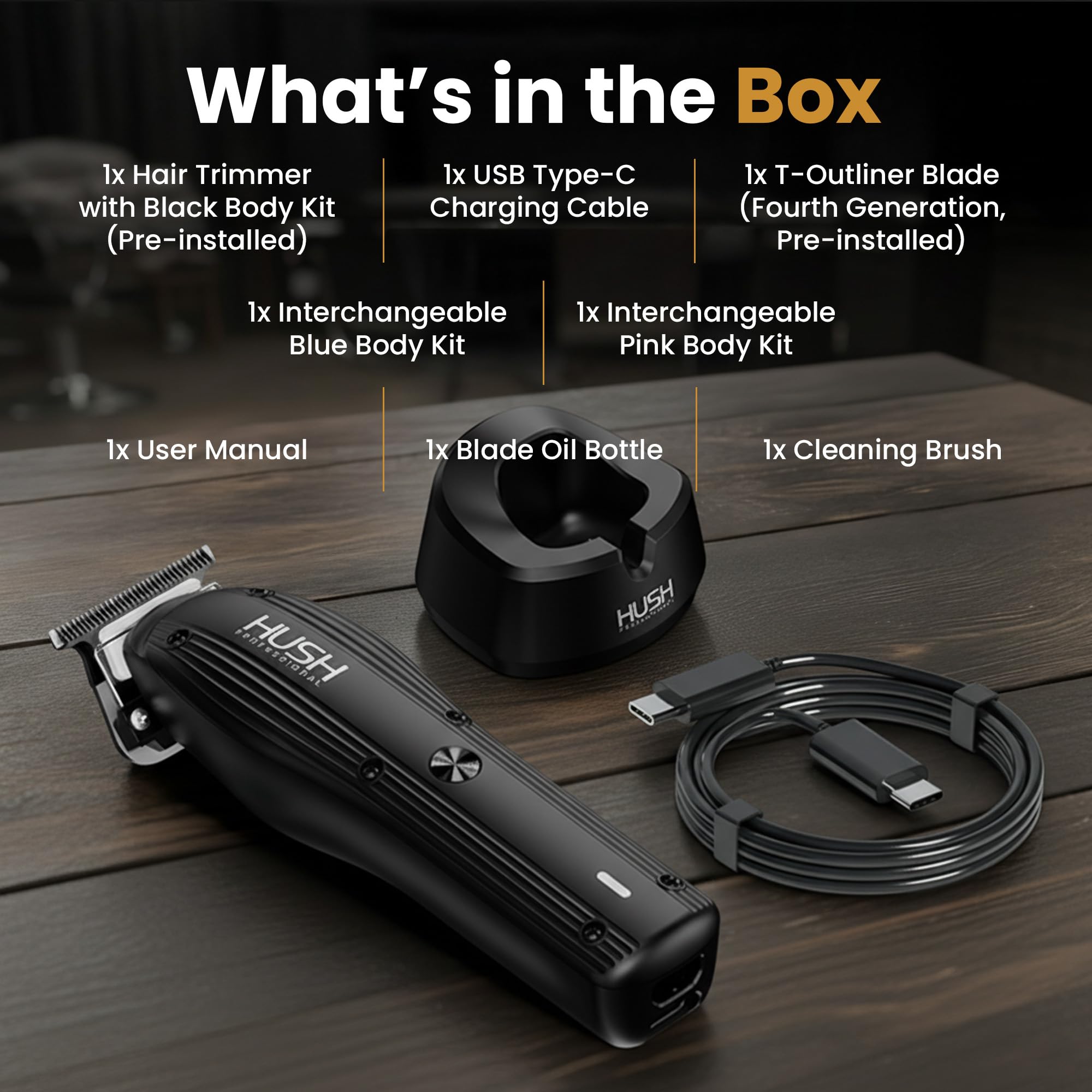 HUSH PROFESSIONAL travel-friendly compact trimmer for on-the-go grooming.