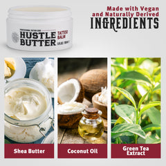 Hustle Butter Deluxe aftercare hydration on skin after tattoo.