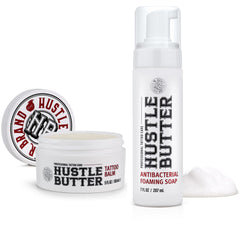 Hustle Butter Deluxe Hustle Bubbles foam bottle aids gentle cleansing during healing.