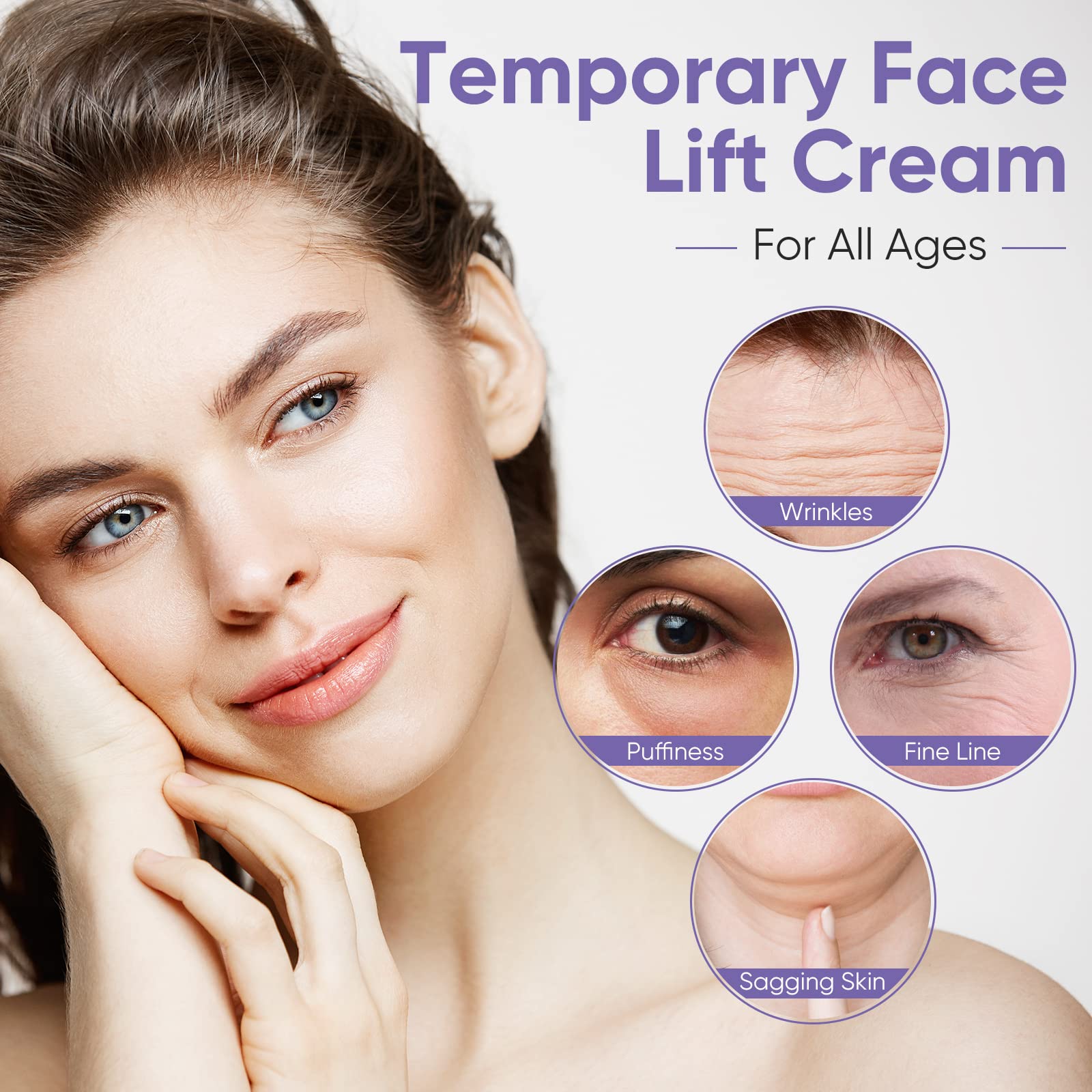 HWGIZP Instant Face Lift Cream being applied to the face in upward motions.