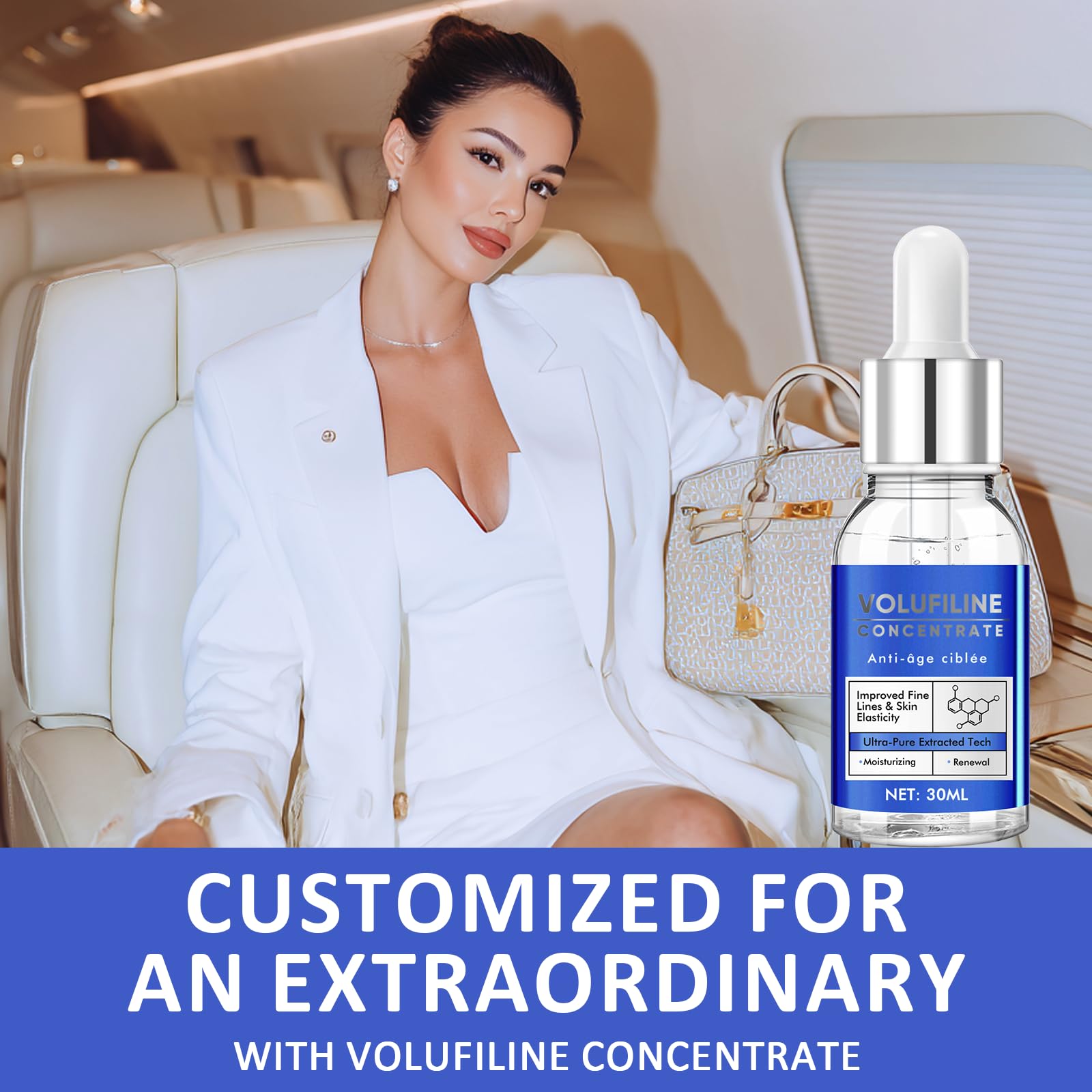 HWGIZP Volufiline Serum applied on the face for enhanced firmness.