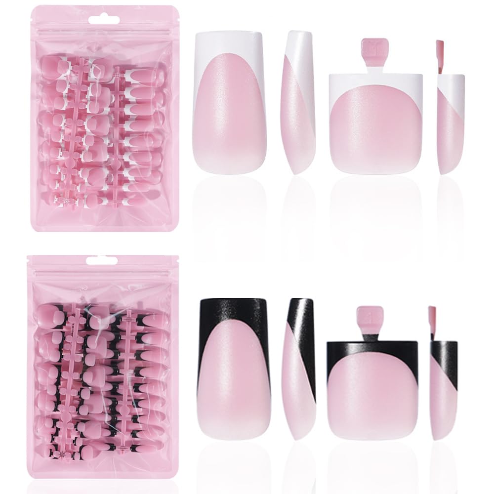 HWHUNO 4-design French soft gel toe tips set for full-cover square nails at home