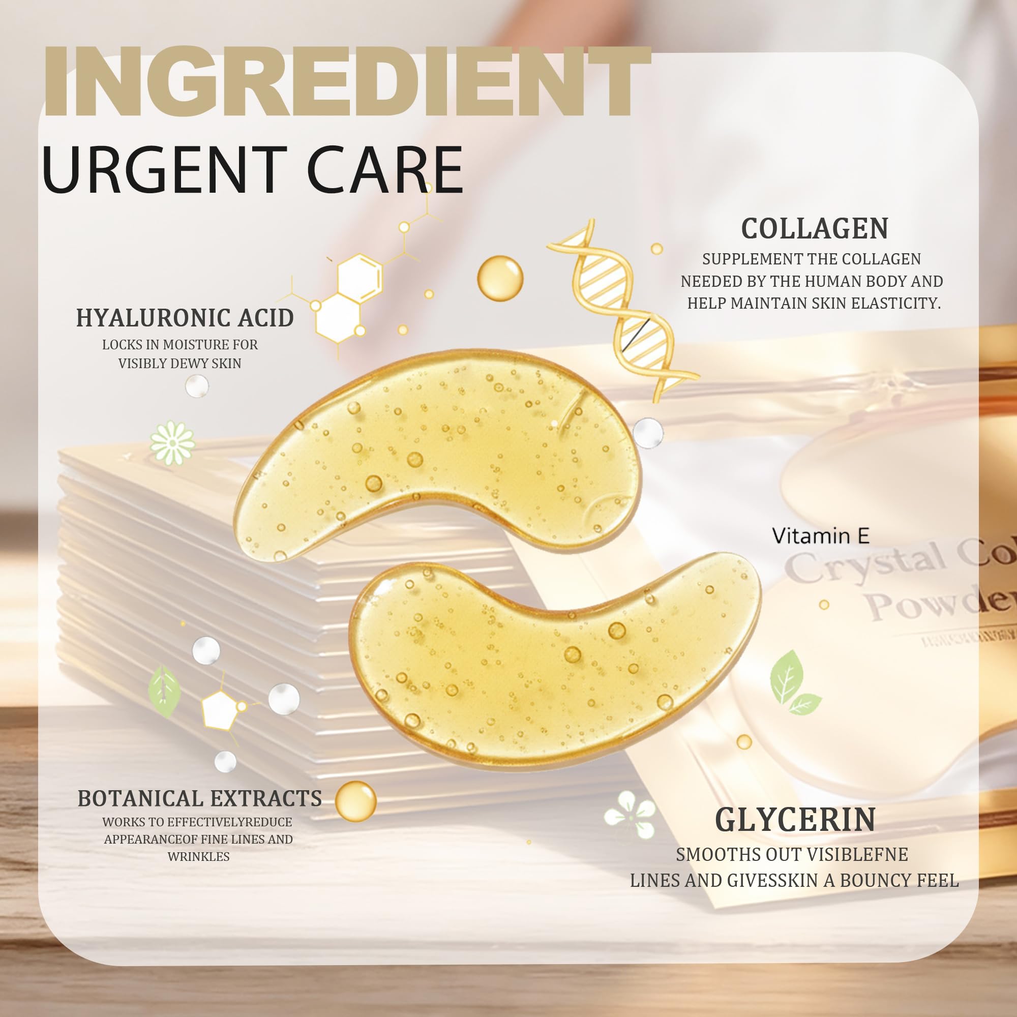 HwyeAmi 24K gold patches shown with cooling effect for under-eye refreshment.