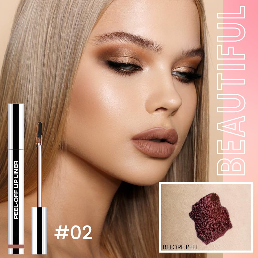 Hxssll matte lip stain peel-off lip liner brown application closeup for precise definition.