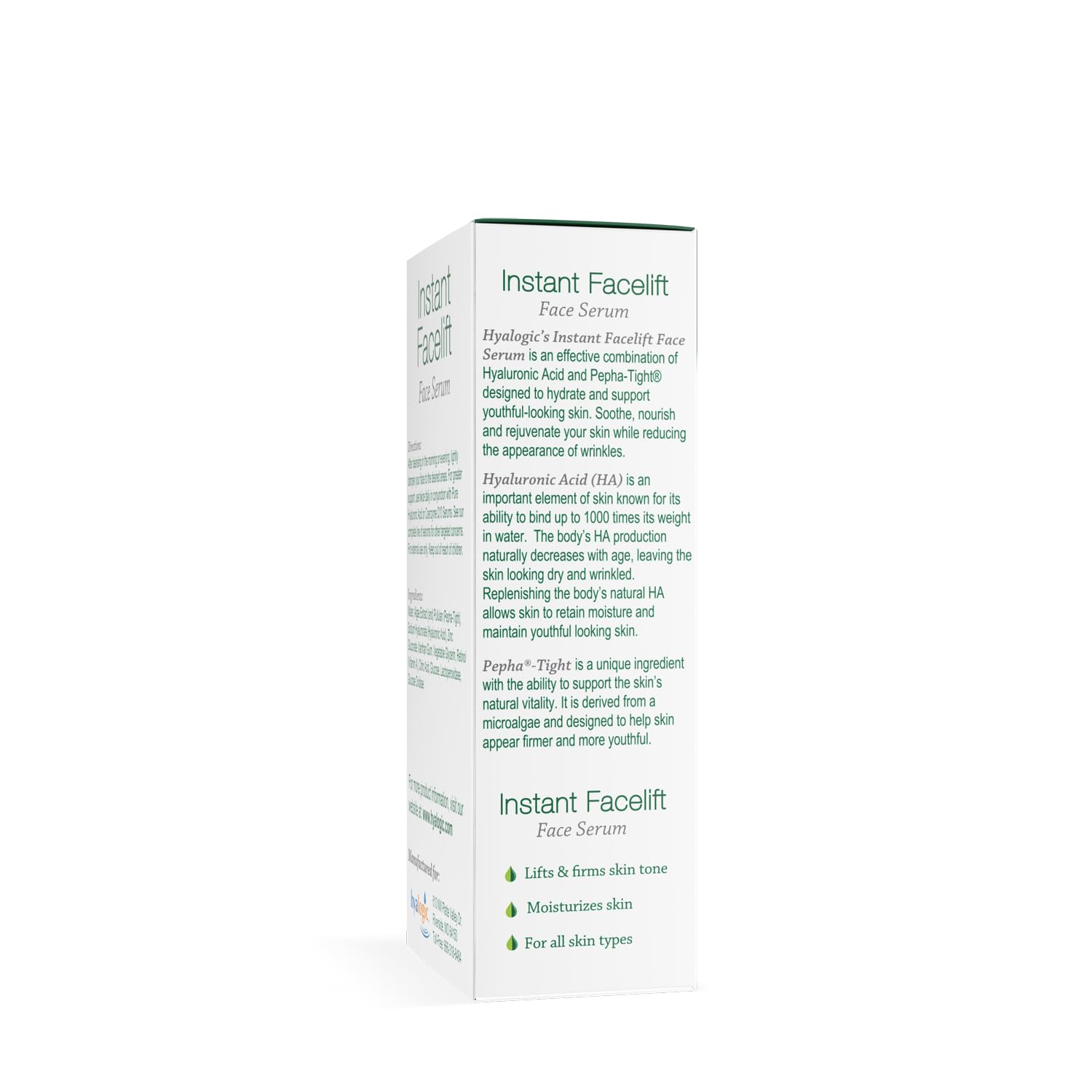 Hyalogic Instant Facelift Serum dropper application close-up shows fast-absorbing texture.