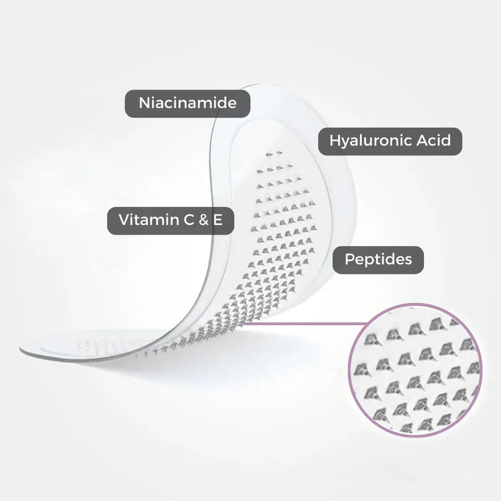 Hyaluronic Acid Collagen Micro Patches under-eye application for discreet daytime use.